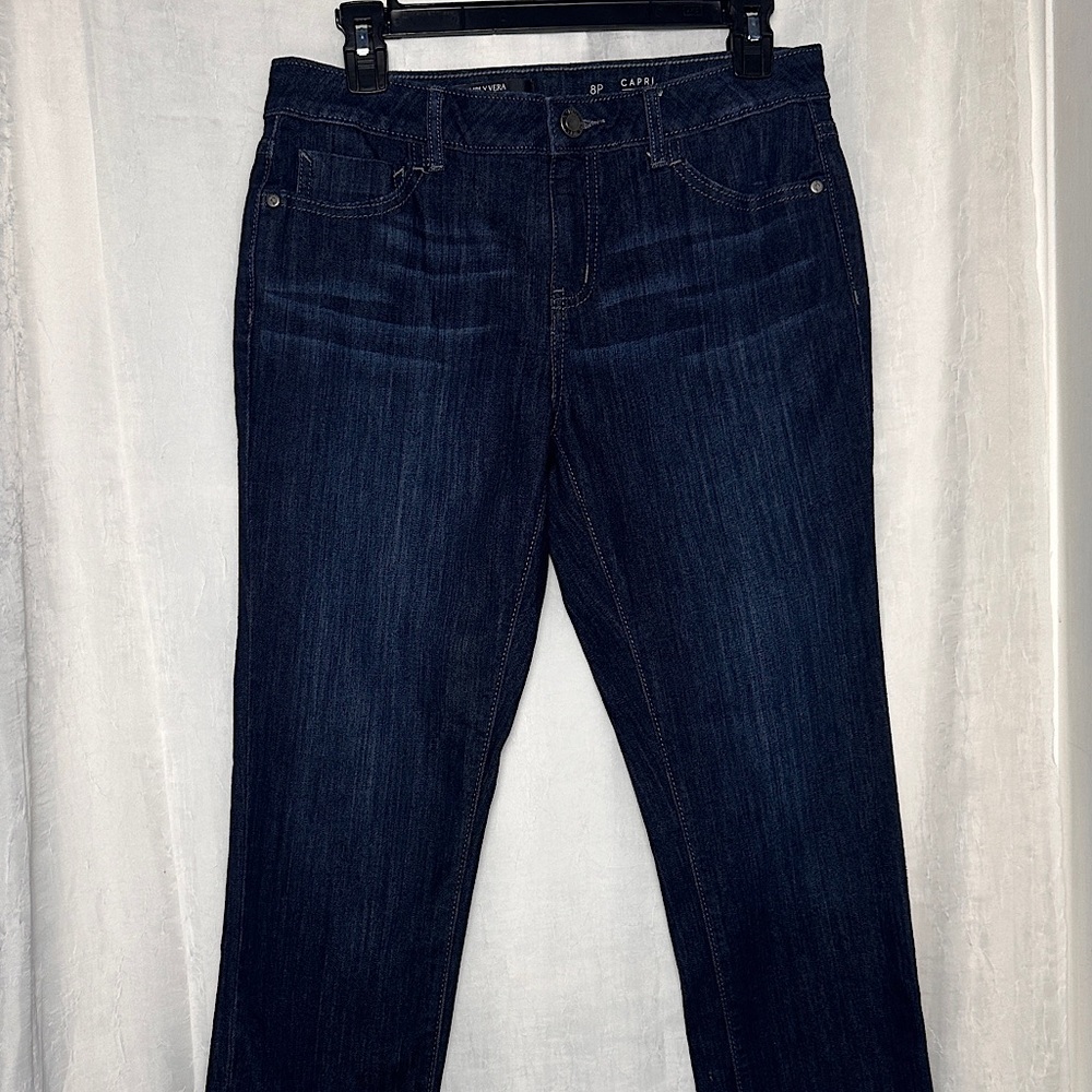 3/$20 💥 Simply‎ Vera Vera Wang High Rise Dark Wash Denim Cropped Jeans | 8P - Picture 4 of 12